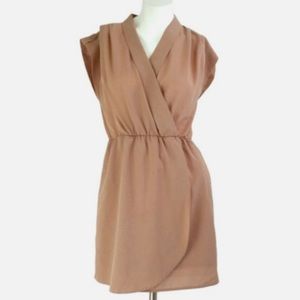 Forever 21 Faux Wrap Tulip Skirt Mini Dress Nude Tan Beige Size Small